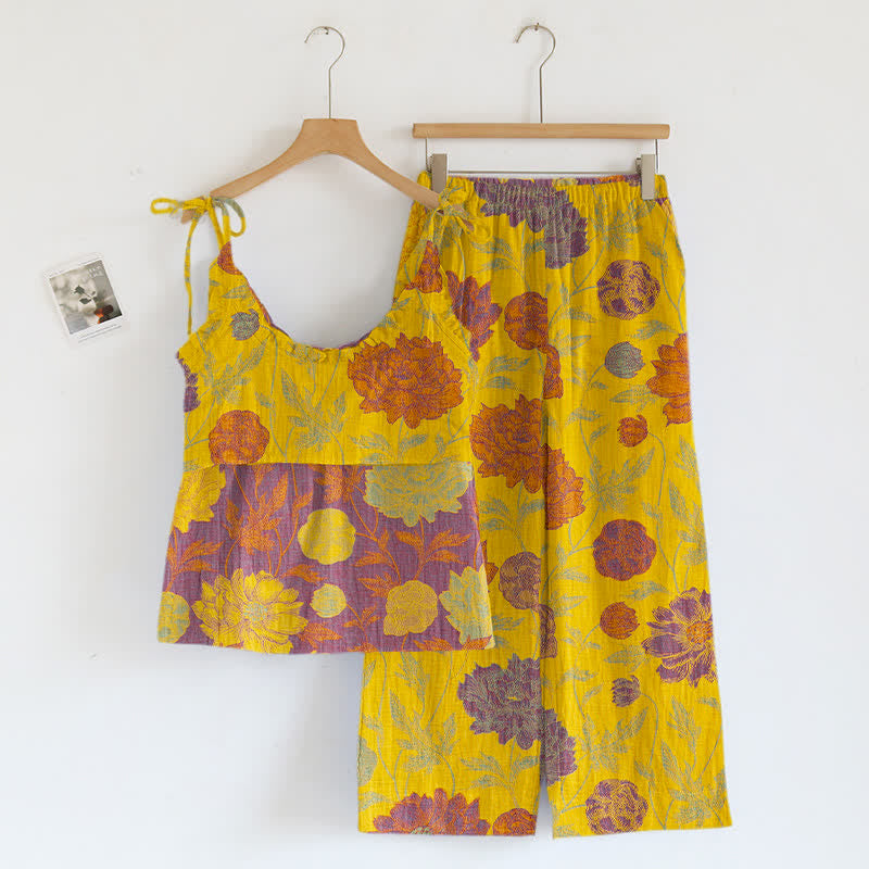 Retro Peony Cotton Cami Loungewear Set - image 17