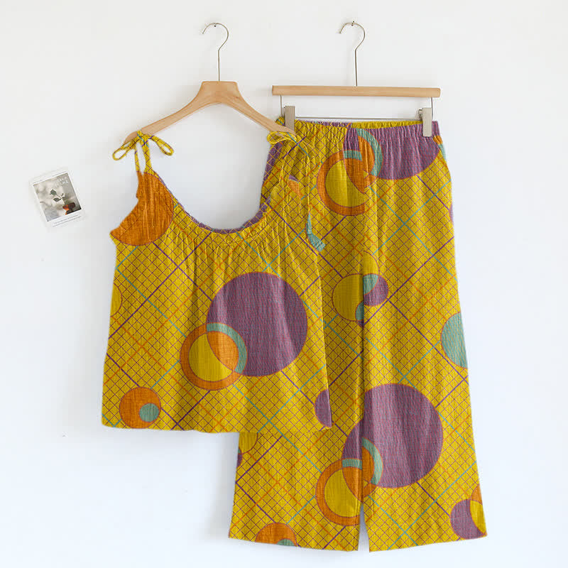 Abstract Circle Camisole Pajama Set - Yellow & Purple - XL - image 4