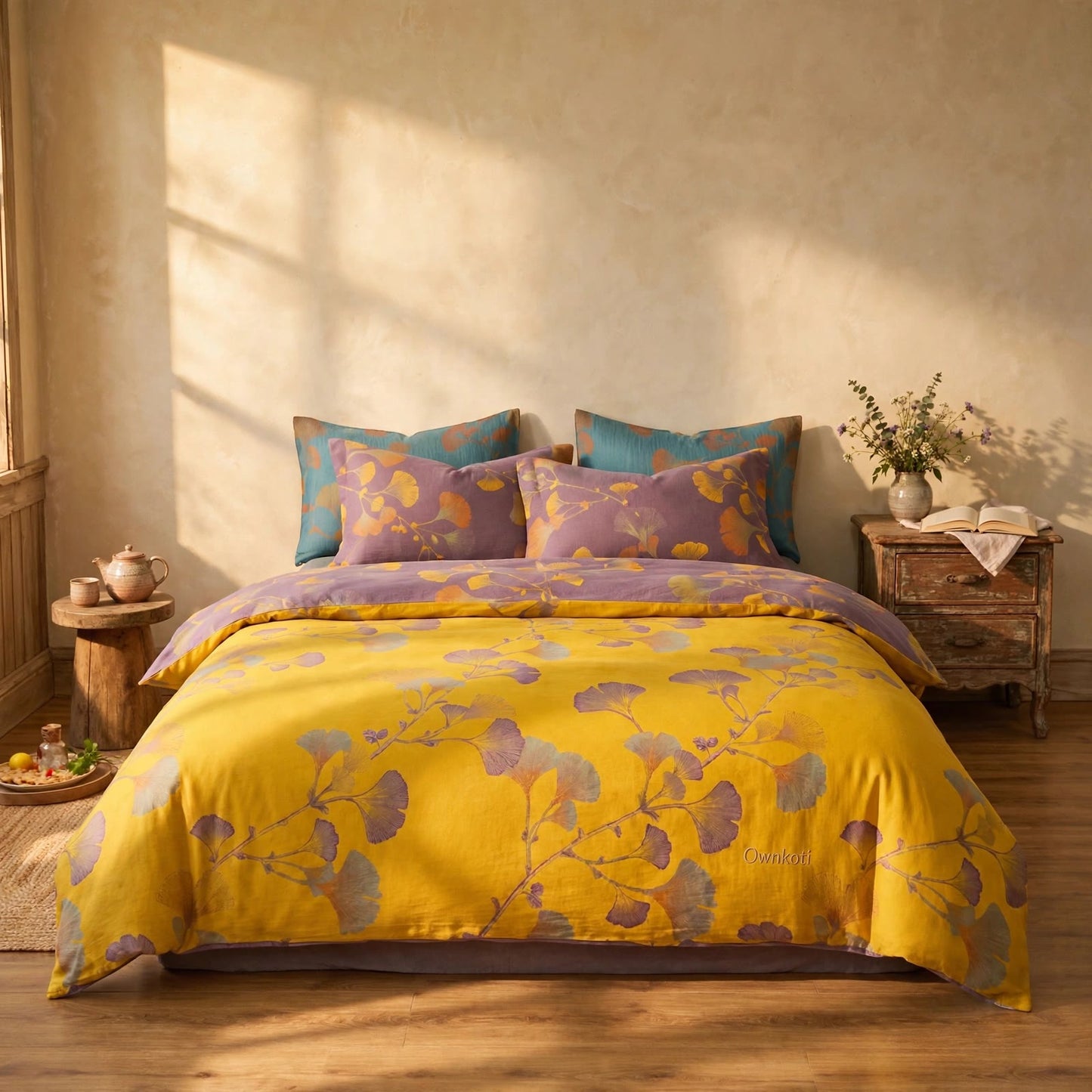 Vintage Ginkgo Leaf Cotton Bedding Set - image 9