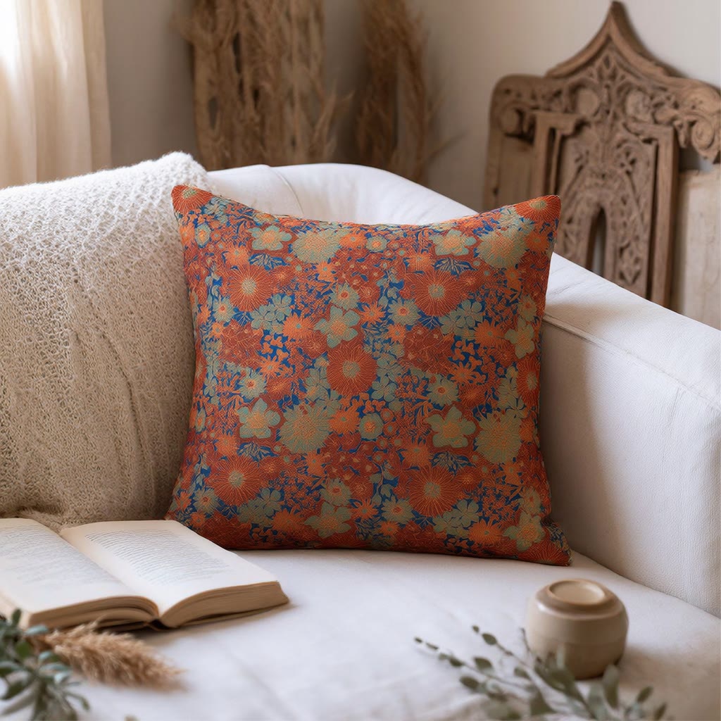 Vintage Floral Cotton Gauze Pillow - Red - Pillow - image 3