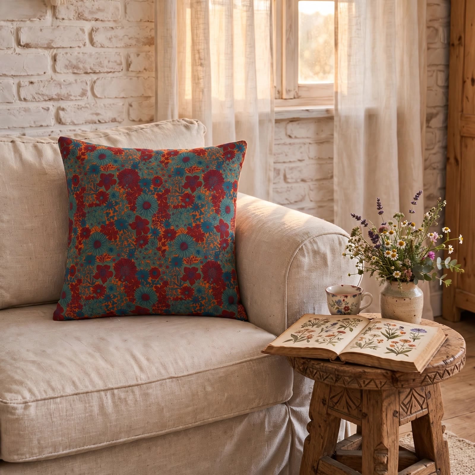 Vintage Floral Cotton Gauze Pillow - image 1