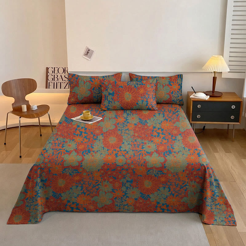 Retro Floral Cotton Gauze Bedding Set - Red - Bedspread - King - image 2