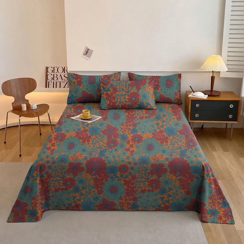 Retro Floral Cotton Gauze Bedding Set - Green - Bedspread - TwinXL - image 0