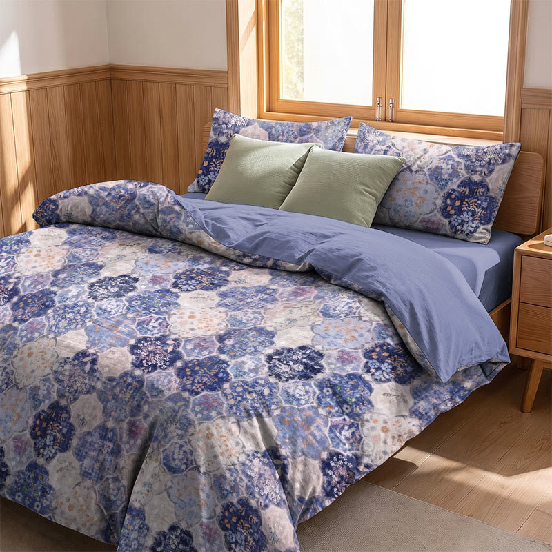 Blue Mosaic Floral Cotton Gauze Bedding Set - image 2