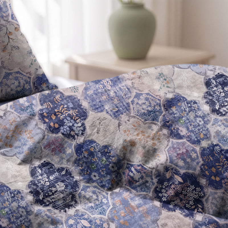 Blue Mosaic Floral Cotton Gauze Bedding Set - image 5