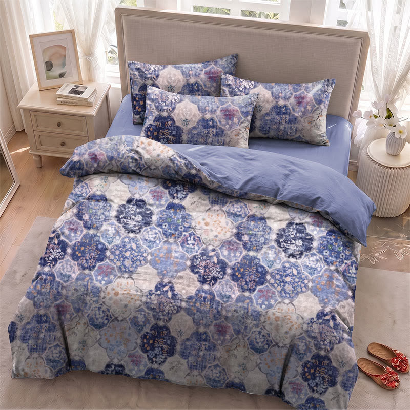 Blue Mosaic Floral Cotton Gauze Bedding Set - image 3