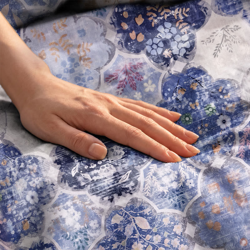 Blue Mosaic Floral Cotton Gauze Bedding Set - image 6