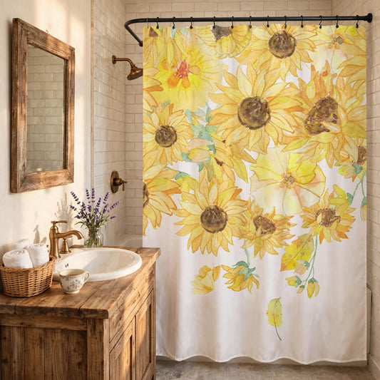 Rustic Sunflower Waterproof Shower Curtain - Yellow & Green - 71"W x 79"L - image 0