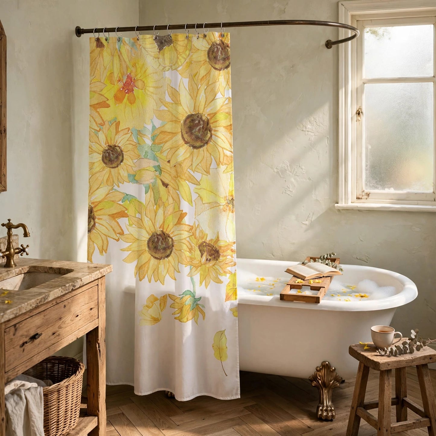 Rustic Sunflower Waterproof Shower Curtain - image 1