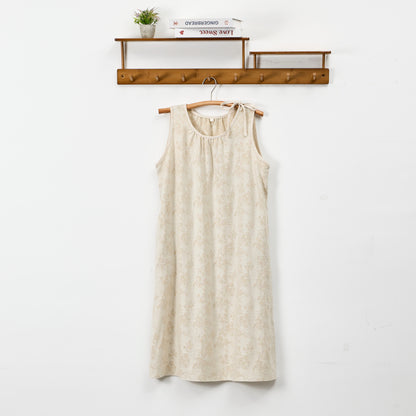 Beige Retro Flower Cotton Nightdress - Beige - XL - image 0