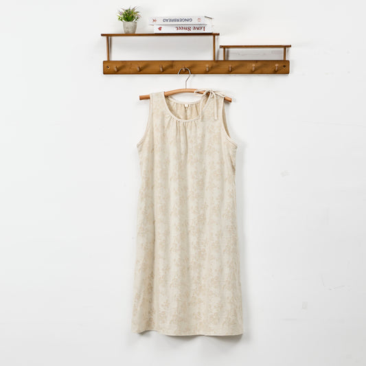 Beige Retro Flower Cotton Nightdress - Beige - XL - image 0