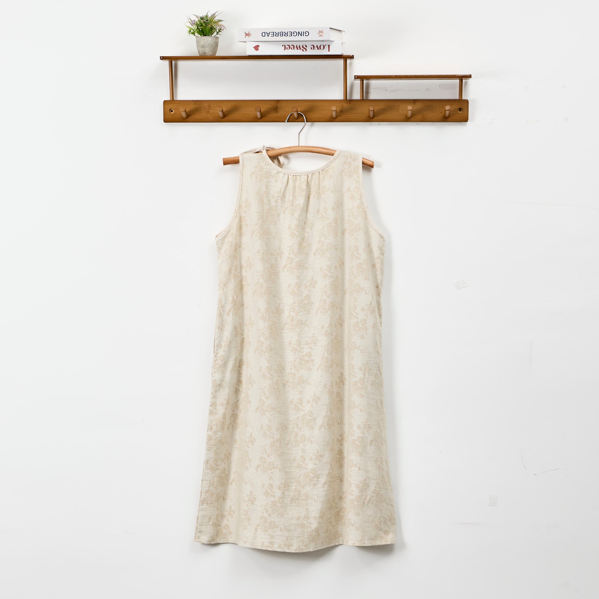 Beige Retro Flower Cotton Nightdress - image 1
