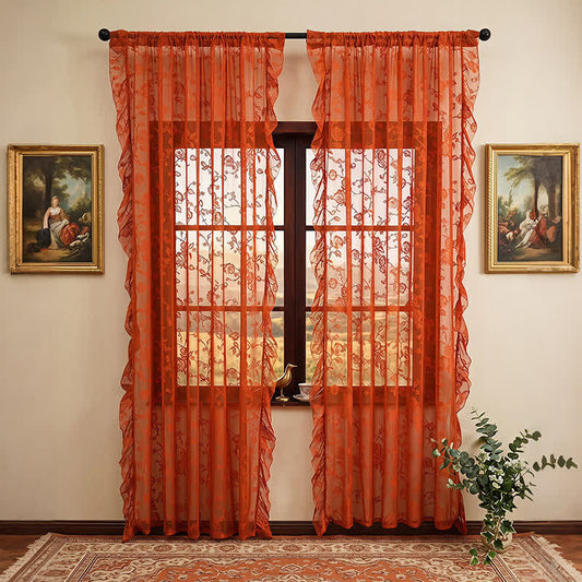 Cottagecore Floral Lace Sheer Window Drape - Orange - 55"W x 96"L - image 0