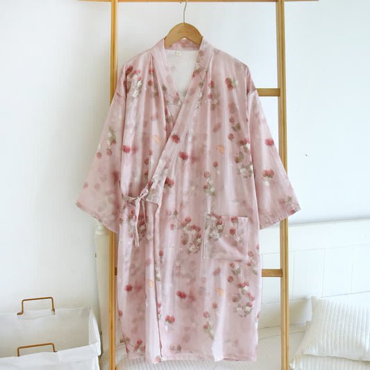 Pink Berry Floral Cotton Kimono Robe - Pink - XL - image 0