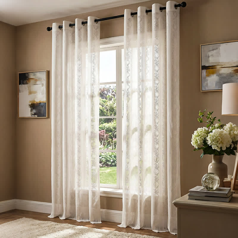 Vertical Stripe Light Filtering Grommet Window Drape - White - 55"W x 102"L - image 0