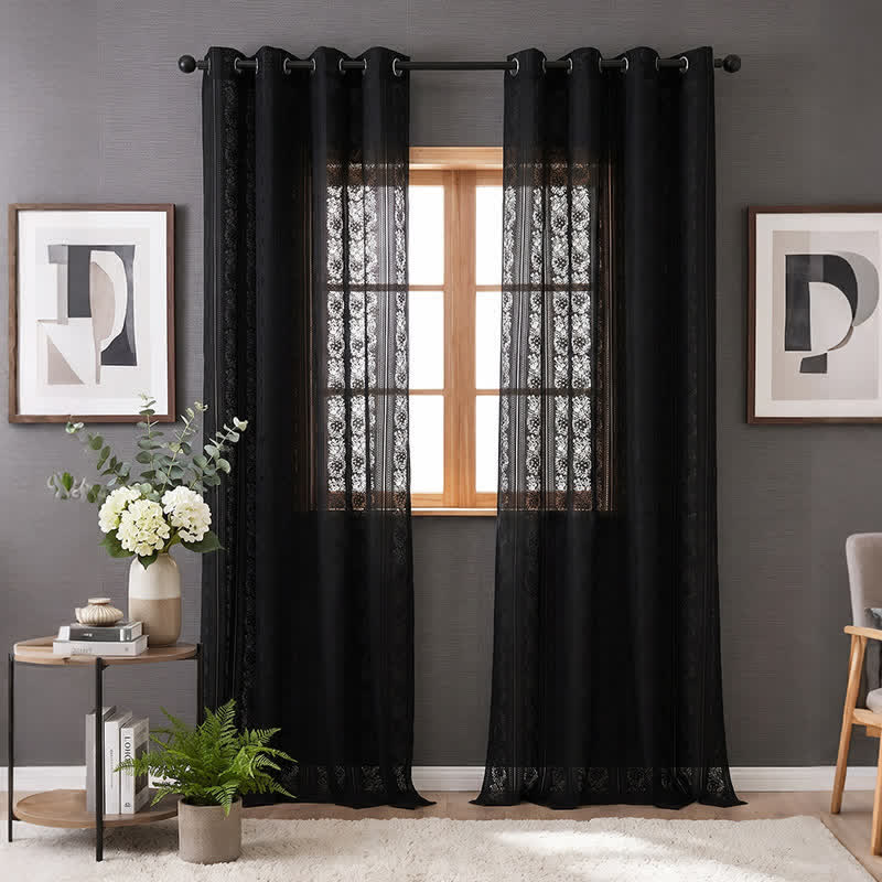 Vertical Stripe Light Filtering Grommet Window Drape - Black - 55"W x 102"L - image 9