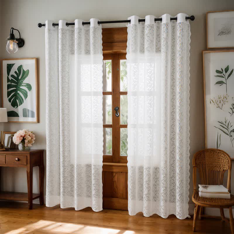 Grommet Top Airy Voile Lace Sheer Curtain - White - 51"W x 95"L - image 6