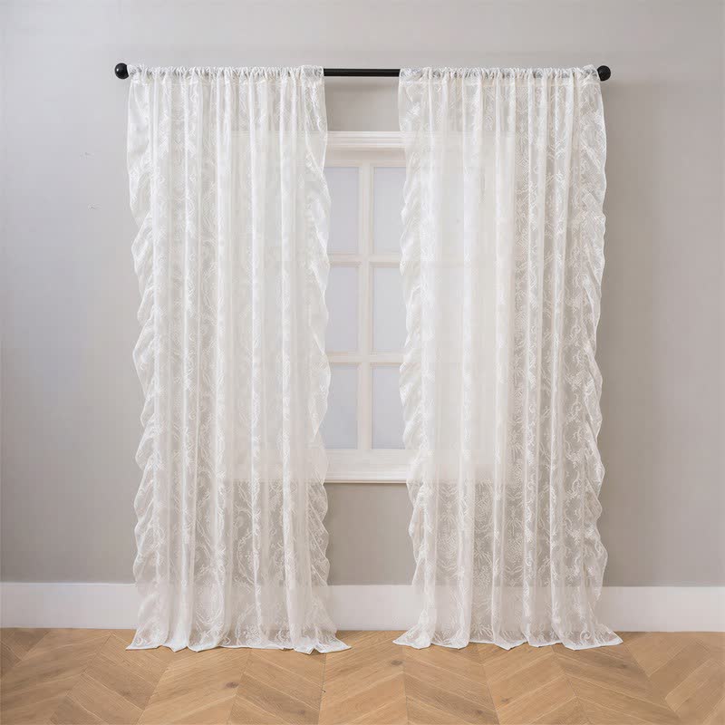 Ruffled Border Light Filtering Window Drape - White - 51"W x 108"L - image 13
