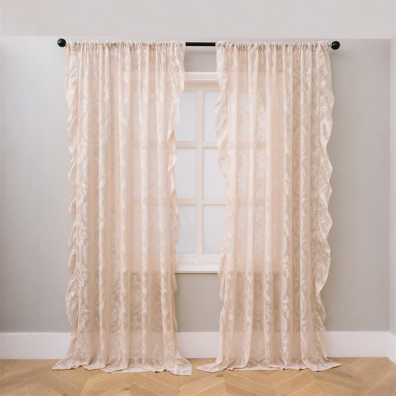Ruffled Border Light Filtering Window Drape - Beige - 51"W x 108"L - image 3