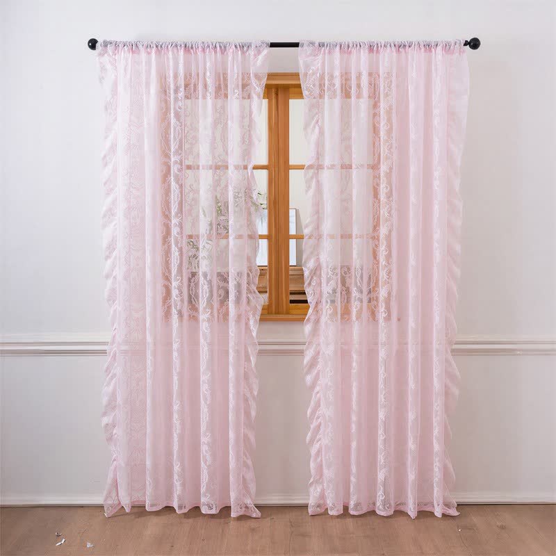 Ruffled Border Light Filtering Window Drape - Pink - 51"W x 108"L - image 18