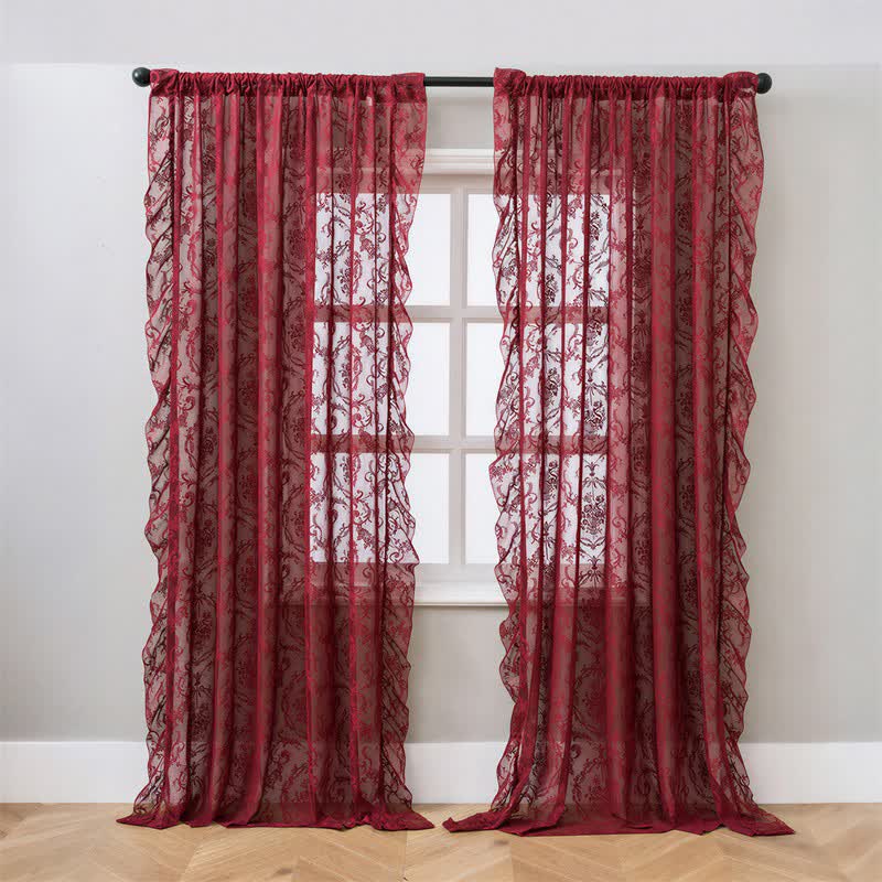 Ruffled Border Light Filtering Window Drape - Red - 51"W x 108"L - image 16