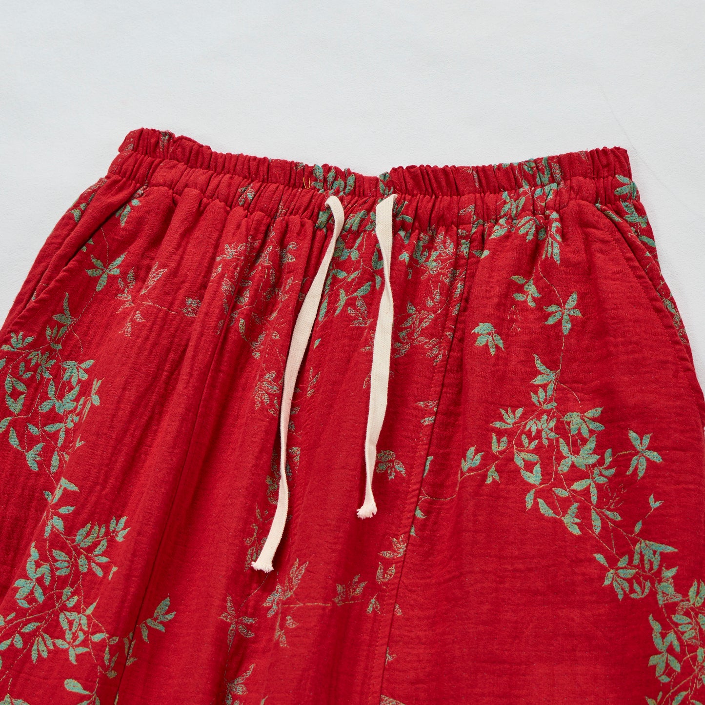 Red Floral Cotton Loungewear Pants - image 2