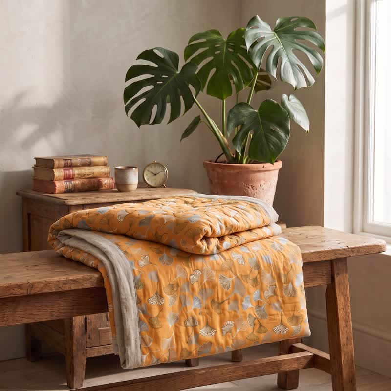 Golden Ginkgo Reversible Cotton Blanket - image 3