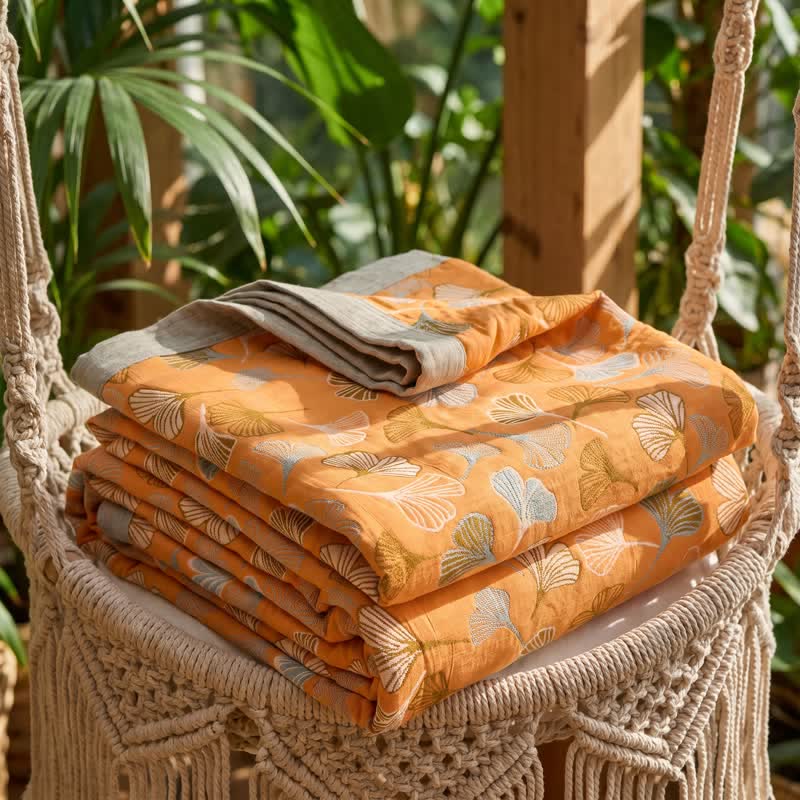 Golden Ginkgo Reversible Cotton Blanket - image 2