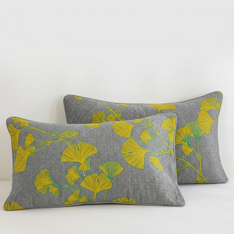 Retro Garden Flower Cotton Reversible Quilt - Light gray - 2PCS Pillowcases - 19" x 36" - image 16