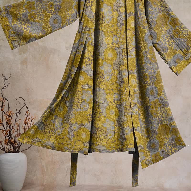 Retro Muted Floral Cotton Lounge Robe - image 3