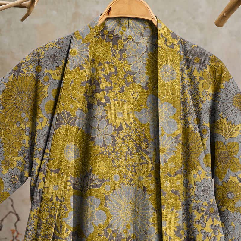 Retro Muted Floral Cotton Lounge Robe - image 7