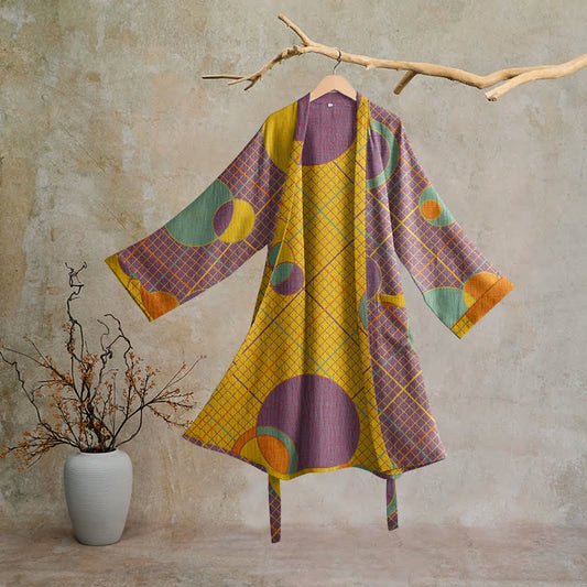 Retro Geometric Circle Cotton Robe - Purple & Yellow - 2XL - image 0