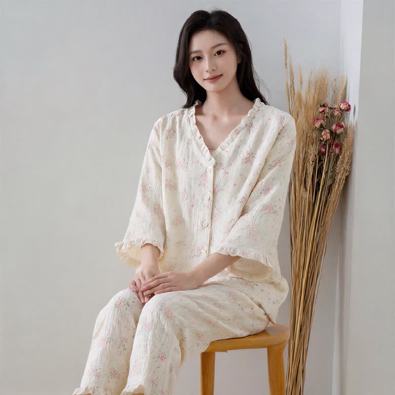 Refresh Floral Cotton Gauze Ruffle Loungewear Set - image 2