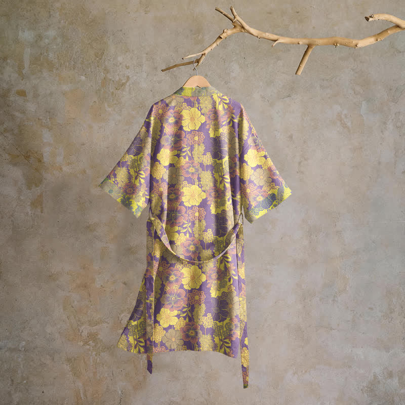 Purple Floral Cotton Kimono Robe - image 1
