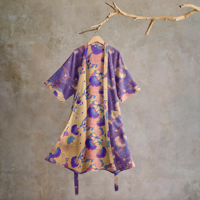 Floral Cotton Gauze Kimono Lounge Robe - Purple - XL - image 0