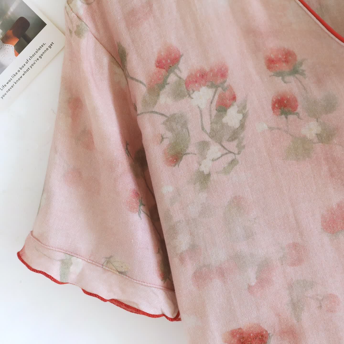 Sweet Berry Print Gauze Loungewear Set（3pcs） - image 3