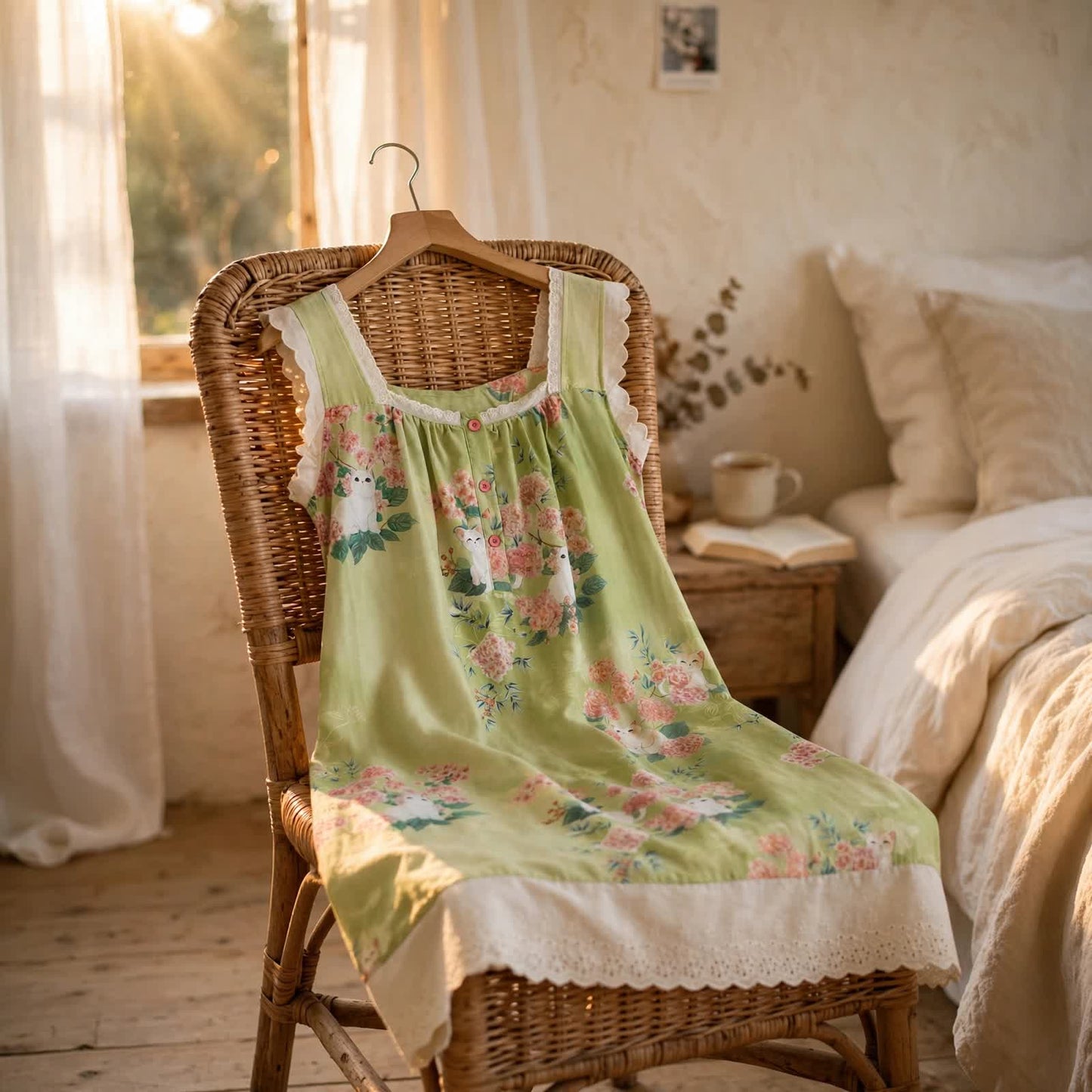 Cat Floral Print Sleeveless Nightgown - image 3