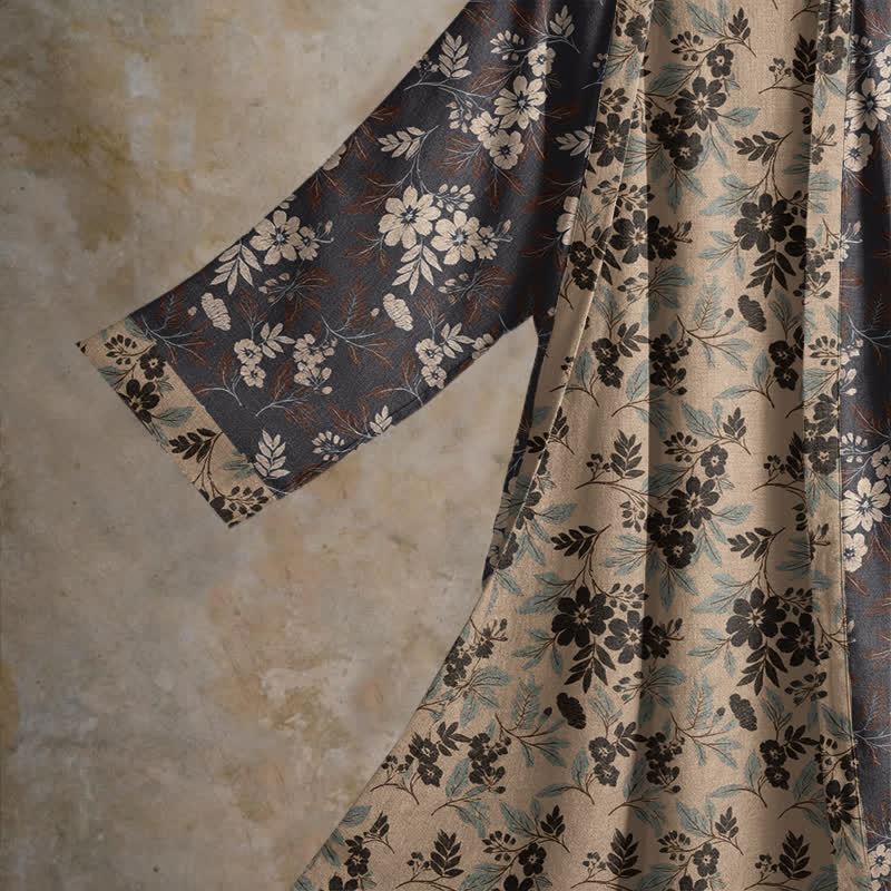 Mocha Floral Cotton Kimono Robe - image 3
