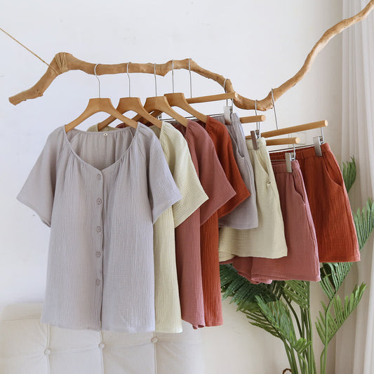 Breezy Cotton Gauze V-Neck Lounge Set - image 0