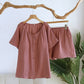 Breezy Cotton Gauze V-Neck Lounge Set - Red Bean Paste - XL - image 15