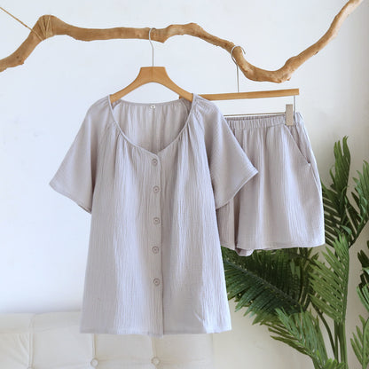 Breezy Cotton Gauze V-Neck Lounge Set - Gray - XL - image 1