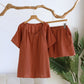 Breezy Cotton Gauze V-Neck Lounge Set - Caramel - XL - image 13