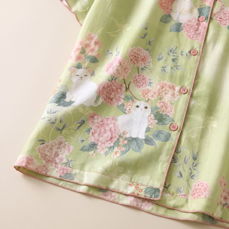 Mint Floral Cat Cotton 3pcs Loungewear Set - image 5