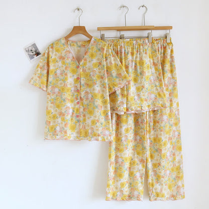 Yellow Rose Cotton 3pcs Loungewear Set - Yellow - XL - image 0