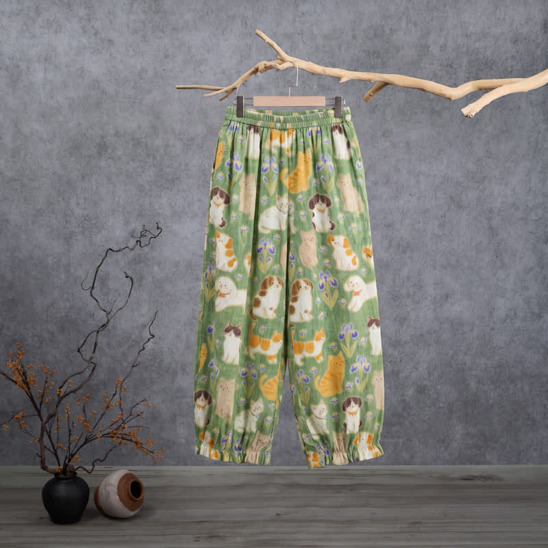 Green Cat Print Harem Loungewear Pants - Green - XL - image 0