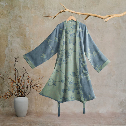 Sage Blue Floral Cotton Kimono Robe - Blue & Sage - 2XL - image 0