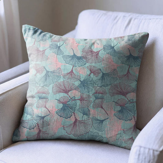Vintage Ginkgo Leaf Throw Pillow Cover - Blue - 18" × 18" - With Insert - image 0