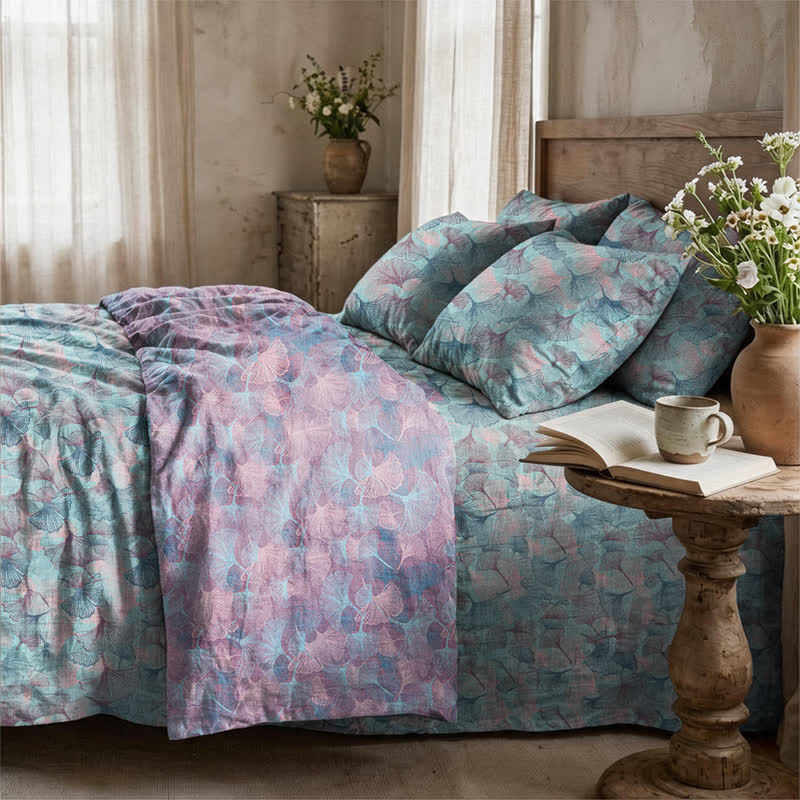 Retro Botanical Ginkgo Leaf Cotton Bedding Set - image 2