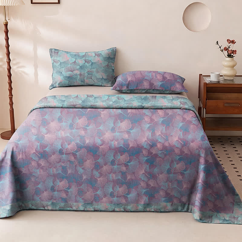 Muted Vintage Ginkgo Leaf Cotton Bedding Set - Purple - 2PCS Pillowcases - 40" x 20" - image 2