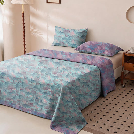 Muted Vintage Ginkgo Leaf Cotton Bedding Set - Blue - 2PCS Pillowcases - 40" x 20" - image 0